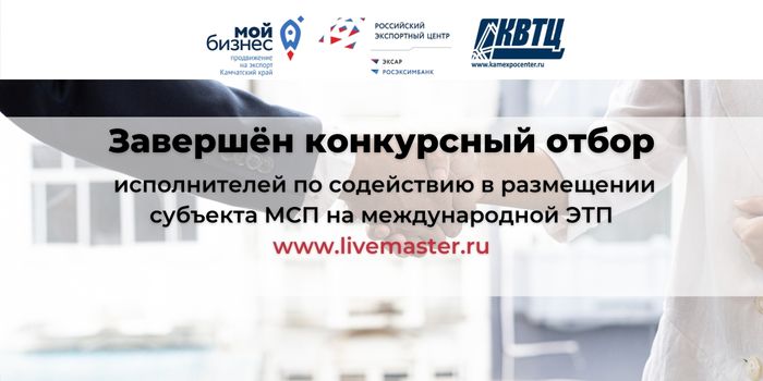 Завершился конкурсный отбор исполнителей содействия в размещении субъектов МСП на международной электронной торговой площадке www.livemaster.ru